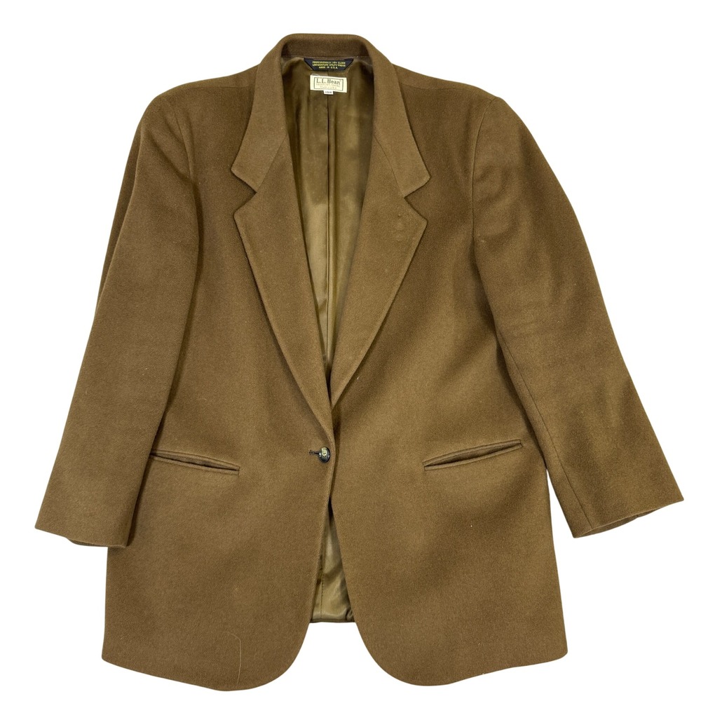 LL Bean Vintage Brown Wool Cashmere Blend Blazer Jacket Size 18R Made in USA